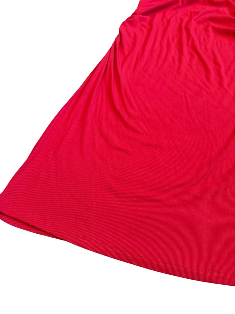 Boston Proper Ruffle Knit Rib Ruched Dress Bold Red Stretch Fitted Size Large - Picture 6 of 12